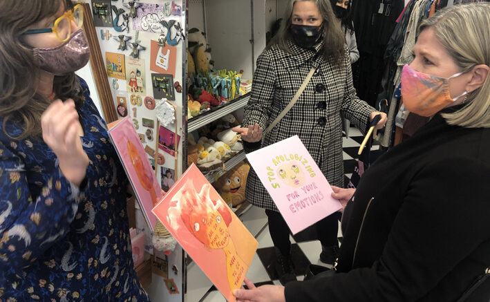 <p>Art scene  (From Left) Kelly’s Nella Casson shows off local art to Bay of Quinte Candidate Alison Kelly and Official Opposition Leader Andrea Horwath.  (Jason Parks/Gazette Staff)</p>
