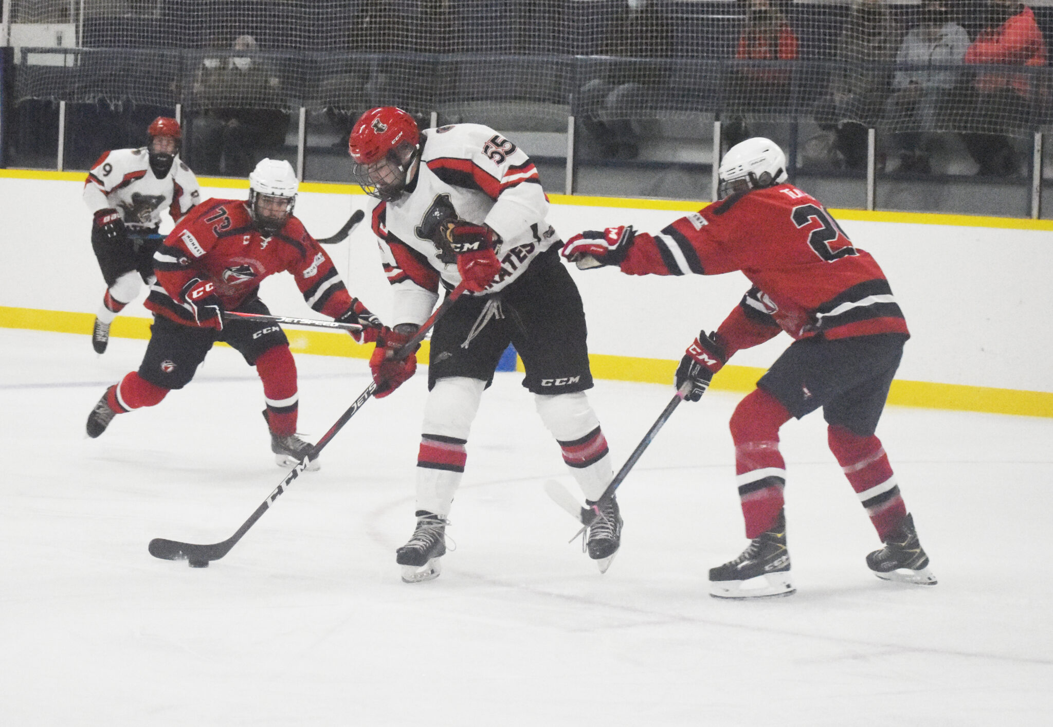 <p>Nate Boomhower prepares to fire home his first of two goals on Saturday night in Campbellford. (Gazette Staff)</p>
