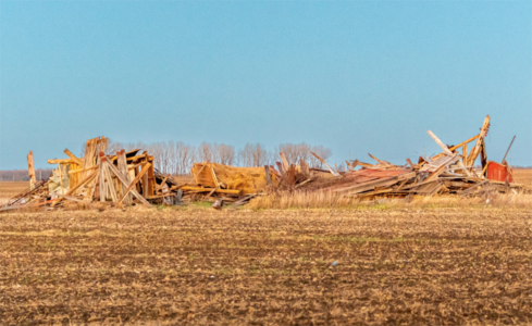 <p>DOWN IT GOES<br />
A vacant barn on County Road 4 between Tubbs and Jones Roads didn’t survive Saturday night’s big blow.  (Dave Tugwood for the Gazette)</p>
