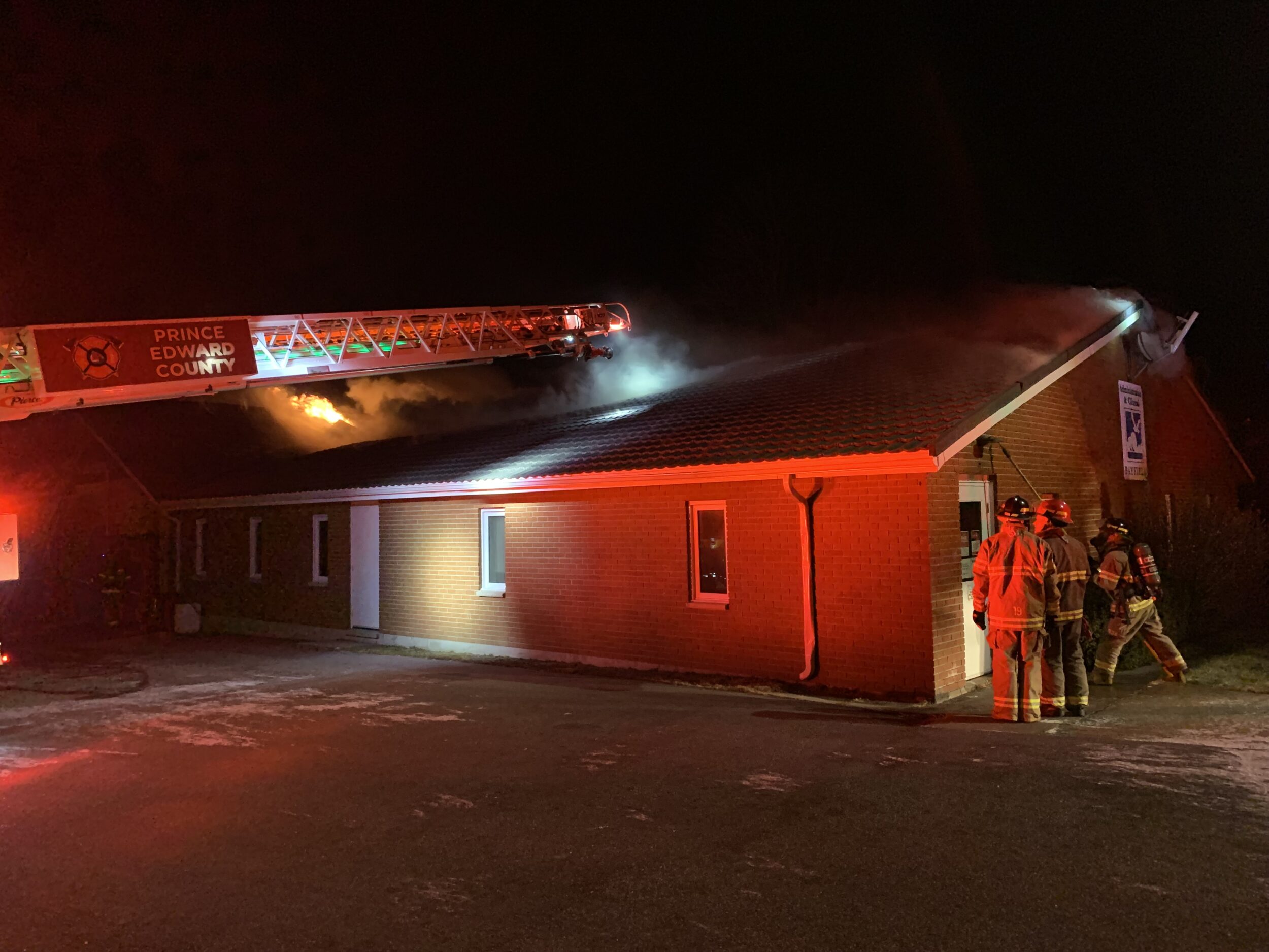 <p>Local firefighters battle a blaze at the Bayfield Treatment Centre in Consecon Jan. 12. (County of Prince Edward photo)</p>

