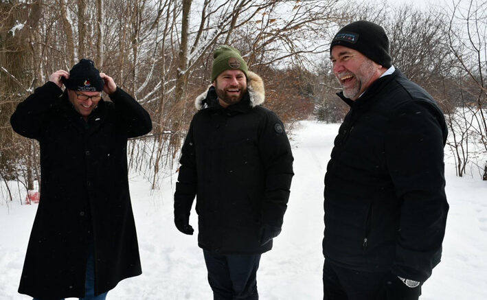 <p>BOOTS IN THE SNOW (From left) Mayor Steve Ferguson, Minister David Piccini and MPP Todd Smith visited the site of a proposed conservation reserve at Point Petre last week.  (Submitted photo)</p>
