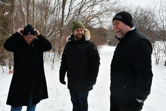 <p>BOOTS IN THE SNOW (From left) Mayor Steve Ferguson, Minister David Piccini and MPP Todd Smith visited the site of a proposed conservation reserve at Point Petre last week.  (Submitted photo)</p>
