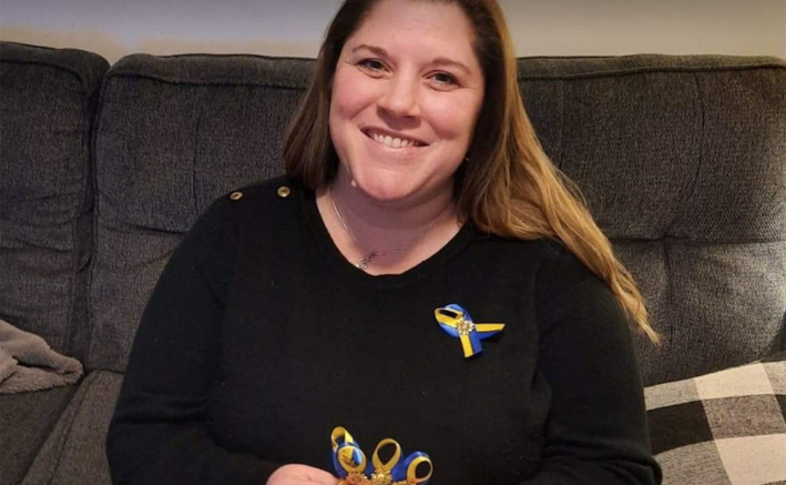 <p>Prince Edward County’s Stephanie Waddingham has chose to create blue and yellow ribbons adorned with a golden sunflower in support of the Red Cross’s humanitarian efforts in Ukraine. The ribbons can be ordered via facebook.  (Submitted Photo)</p>
