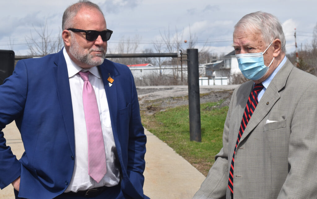 <p>CONSIDERING THE LONG AND ARDUOUS JOURNEY- Standing at the site of the proposed  Prince Edward County Memorial Hospital, Bay of Quinte MPP Todd Smith and former Mayor of the County of Prince Edward Leo Finnegan reflect on the decade long journey where their respective paths intersected in relation to the local hospital.   (Jason Parks/Gazette Staff</p>
