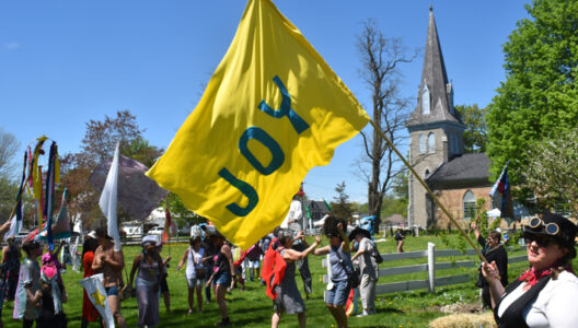<p>ODE TO JOY  (Right) Krista Dalby was a joyful standard-bearer on Saturday as participants danced in an event opening musical procession at the Circles of Joy at Macaulay Heritage Park.  (Jason Parks/Gazette Staff)</p>
