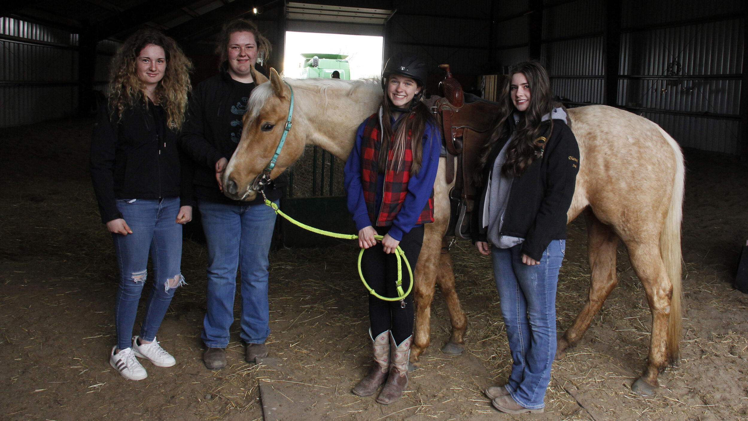 <p>(From left) Jenna Everall, Sarah Everall, Miss Canadian Dinero aka Peanut, Annabelle Sprigings and Sydney Struthers are all part of the Prince Edward Horse &amp; Pony Club. (Desirée Decoste/Gazette staff)</p>
