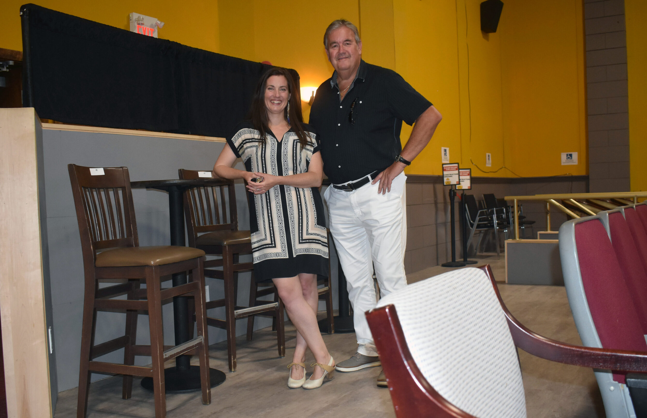 <p>Regent General Manager Alexandra Seay and project sponsor Herb Pliwischkies at the theatre’s new accessible seating terrace. (Jason Parks/Gazette Staff)</p>
