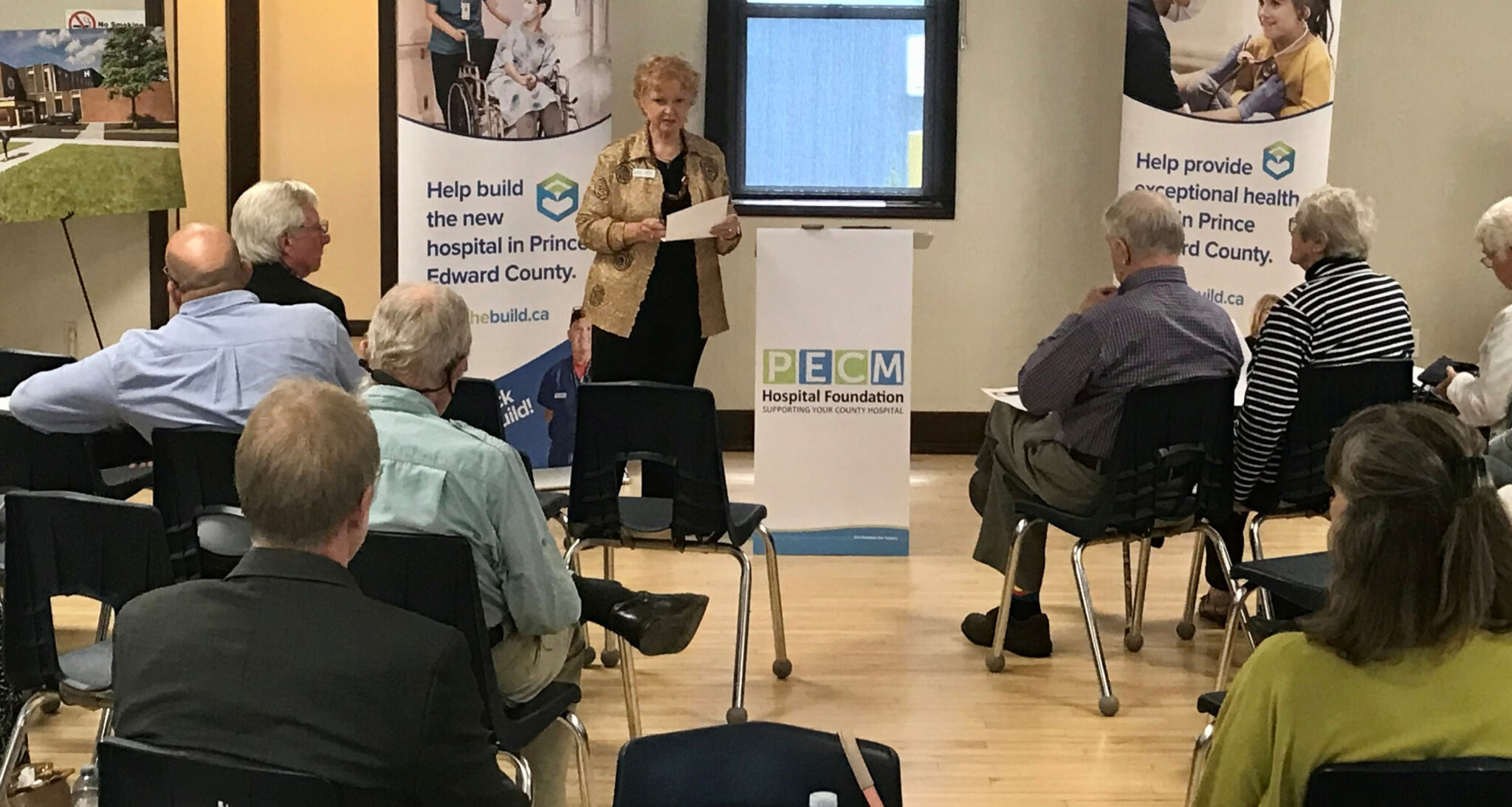 <p>Chair Barb McConnell speaks to attendees at the Prince Edward County Memorial Hospital Foundation&#8217;s Annual General Meeting Wednesday in Milford. (Submitted Photo)</p>

