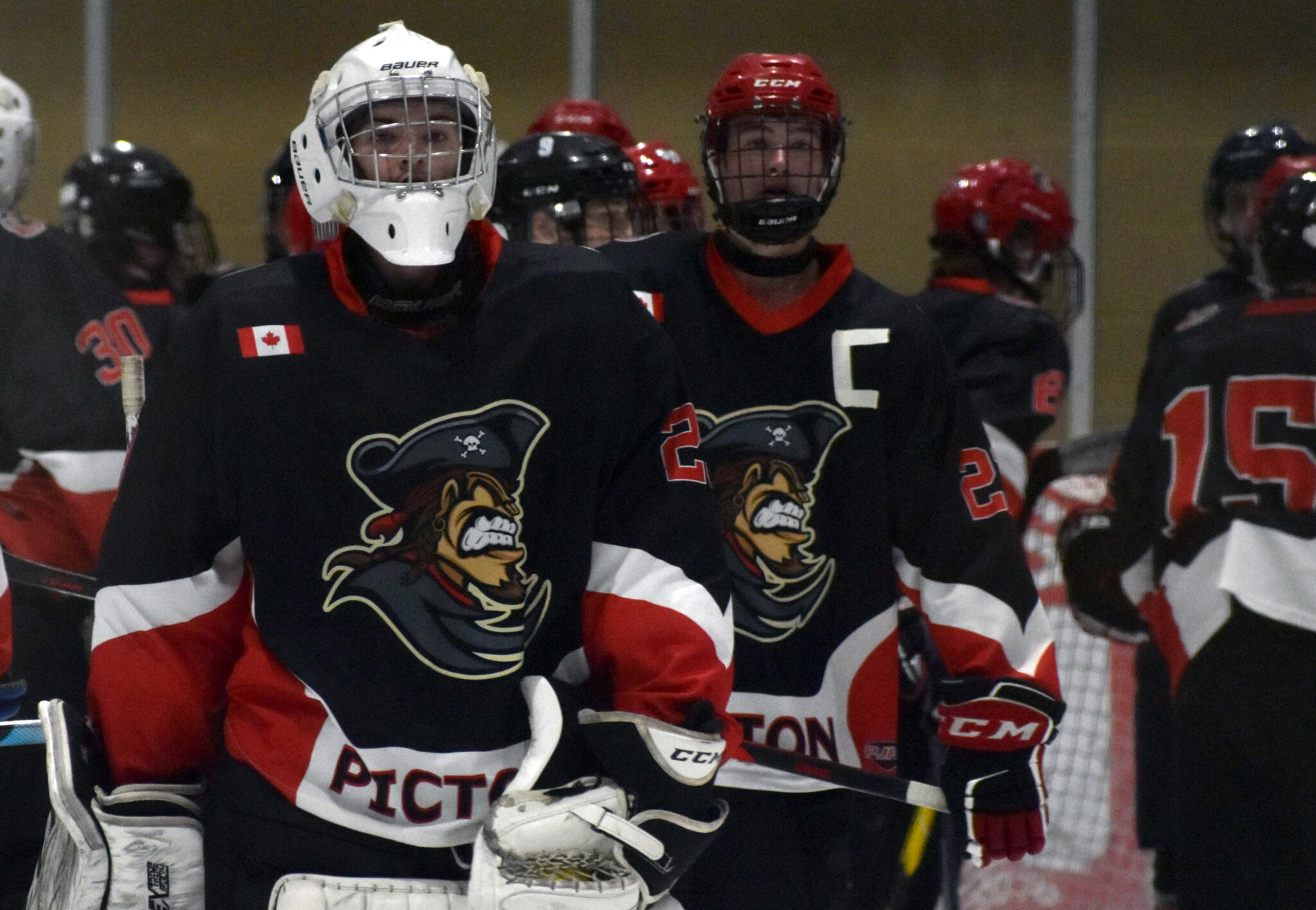<p>Carter Page picked up the win and captain Landon McLellan scored in Picton&#8217;s 7-5 win over Napanee Sunday. (Gazette Staff)</p>
