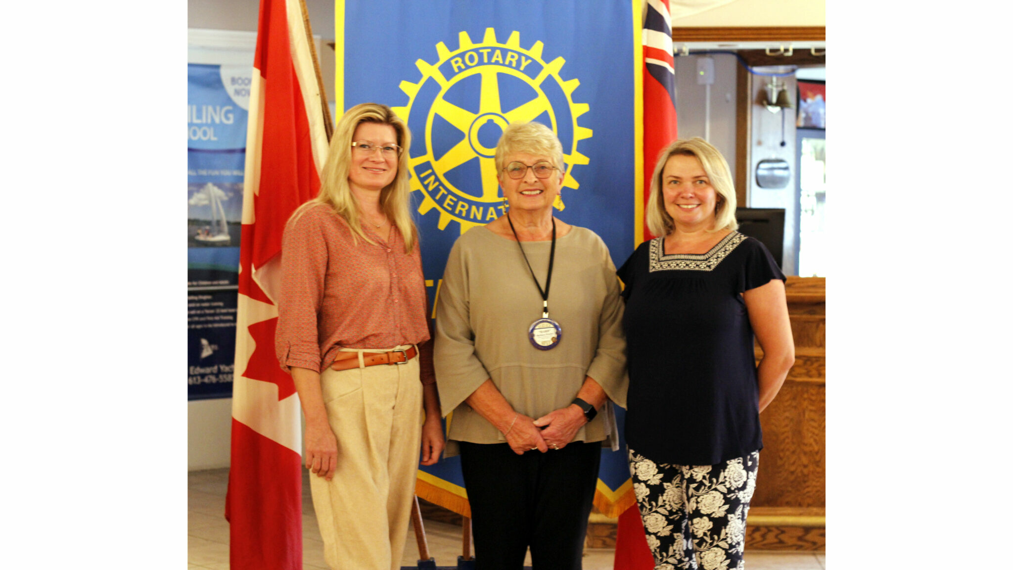 <p>Guest speakers at Tuesdays Picton Rotary meeting (left) Iryna Nesterets and (right) Natalya Egorenkova stood with Barbara Proctor, president of the Picton Rotary Club, where they both spoke of their journeys to Canada. (Desirée Decoste/Gazette staff)</p>

