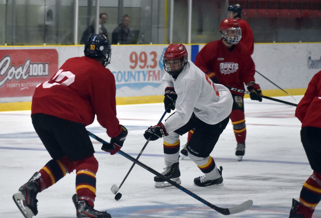 <p>Cherry Valley’s Brody Partridge suited up for the Dukes Friday. The Peterborough Petes draft pick is expected to attend the OHL club’s training camp this week. (Jason Parks/Gazette Staff)</p>
