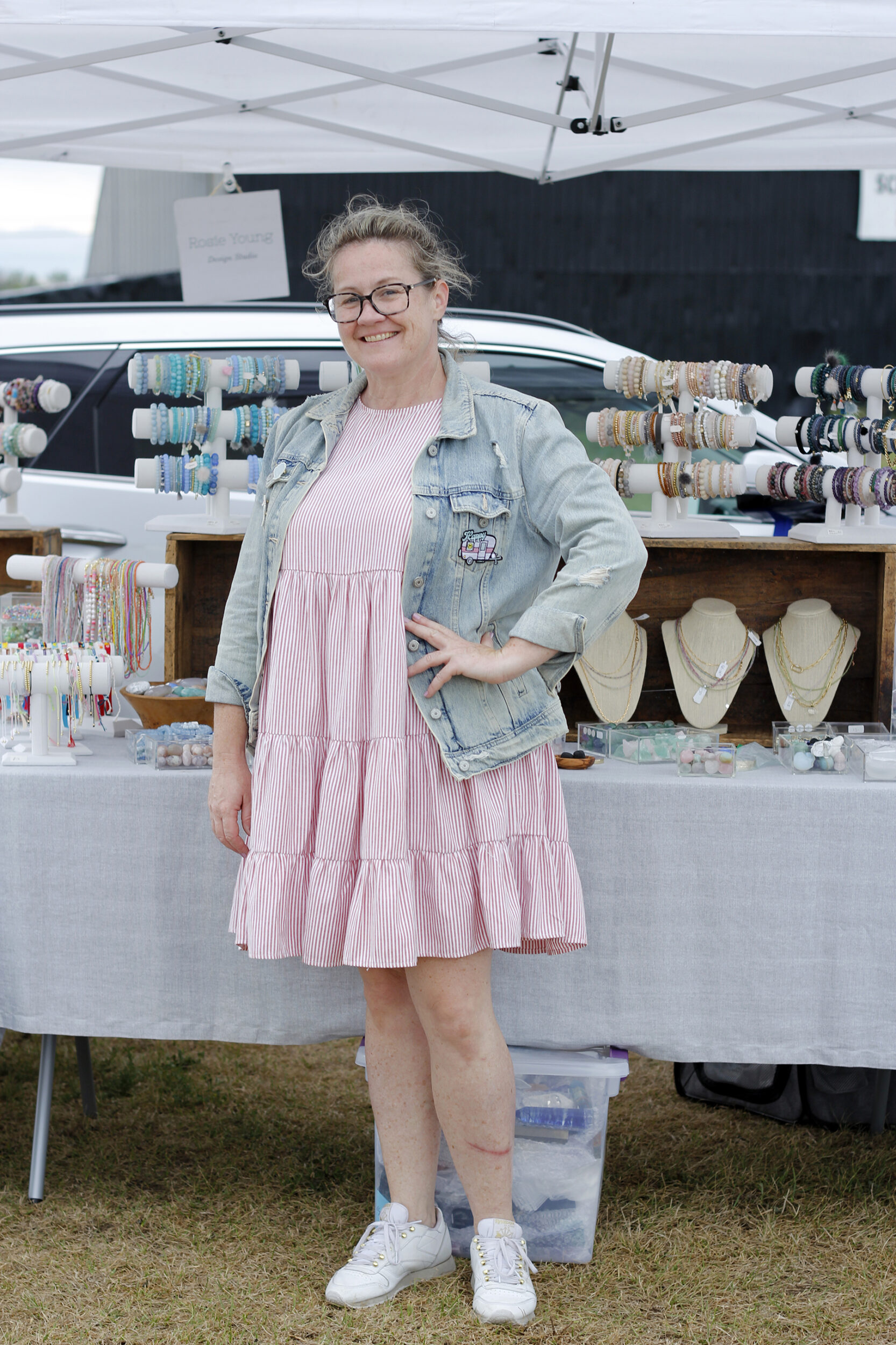 <p>Rosie Young of Rosie Young Design Studio was one of the regular vendors at at the Mustang Drive In Trunk Show. (Desirée Decoste/Gazette staff)</p>
