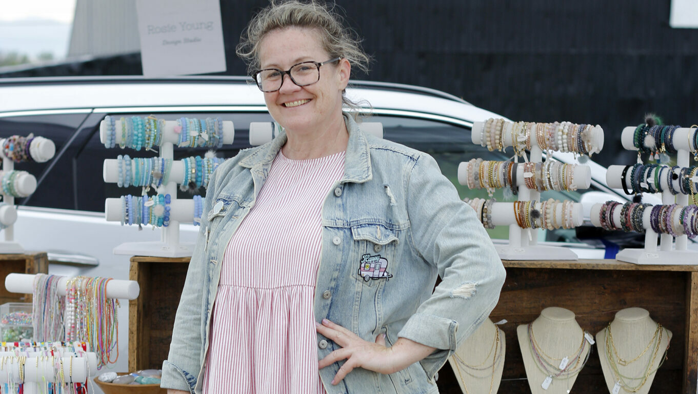 <p>Rosie Young of Rosie Young Design Studio was one of the regular vendors at at the Mustang Drive In Trunk Show. (Desirée Decoste/Gazette staff)</p>

