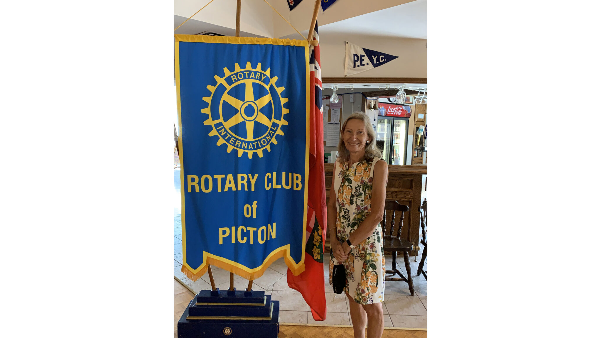 <p>Local Mary Jane Starr spoke to the Rotary Club of Picton on Tuesday about the Royal Canadian Geographical Society (RCGS) which she is a part of and brought along a giant floor map for Rotary members to engage with. (Submitted photo).</p>
