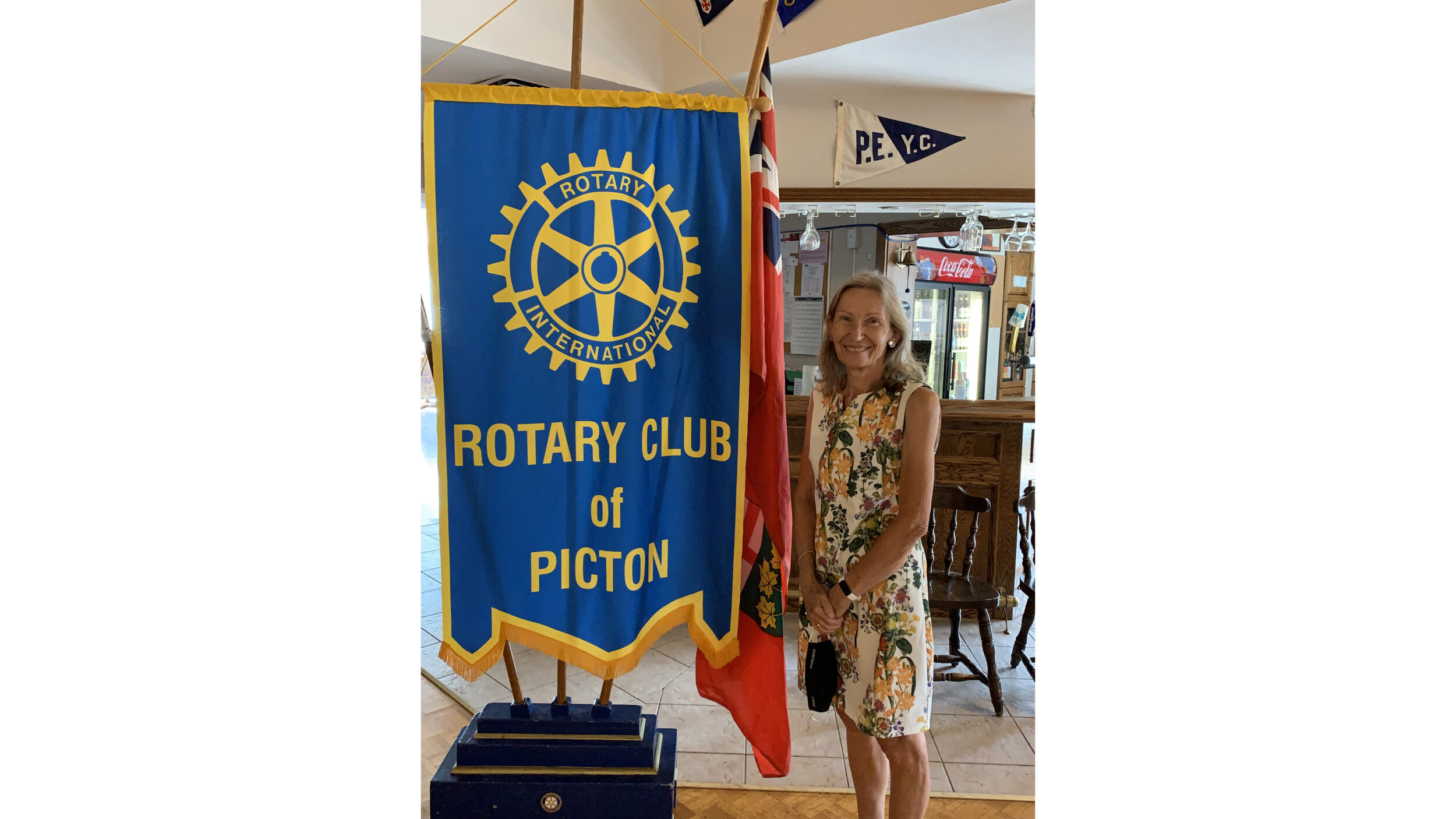 <p>Local Mary Jane Starr spoke to the Rotary Club of Picton on Tuesday about the Royal Canadian Geographical Society (RCGS) which she is a part of and brought along a giant floor map for Rotary members to engage with. (Submitted photo).</p>
