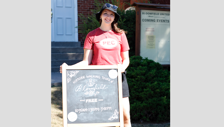 <p>Tour Guide of ‘Walkin Time’ in Bloomfield, Maria Stacey.  (Desirée Decoste/Gazette staff)</p>
