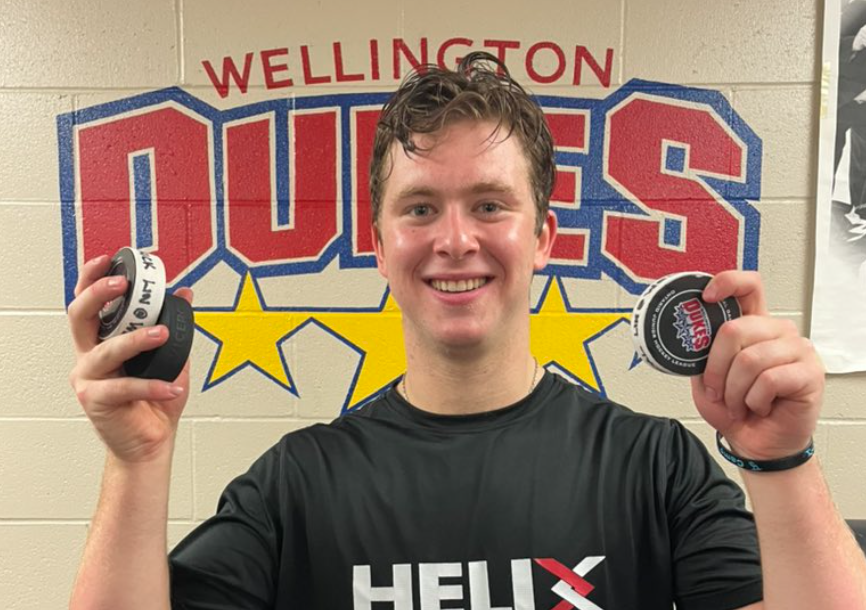 <p>Wellington Dukes Edward Moskowitz made his Wellington Dukes debut a night to remember, registering a hat trick in a 7-4 win over the Lindsay Muskies Friday night. (Wellington Dukes Twitter)</p>
