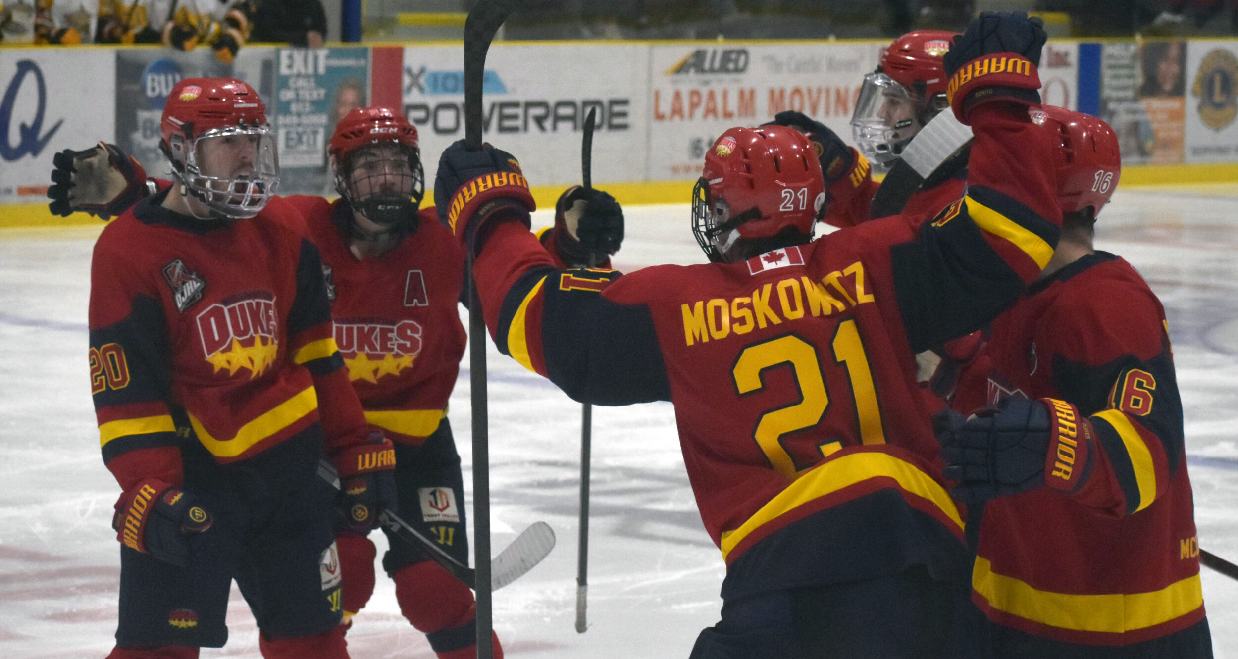 <p>(Left) Luke LaPalm had a power play goal in the early part of the third period in Wellington’s 2-1 loss to Trenton Friday night. (Jason Parks/Gazette Staff)</p>
