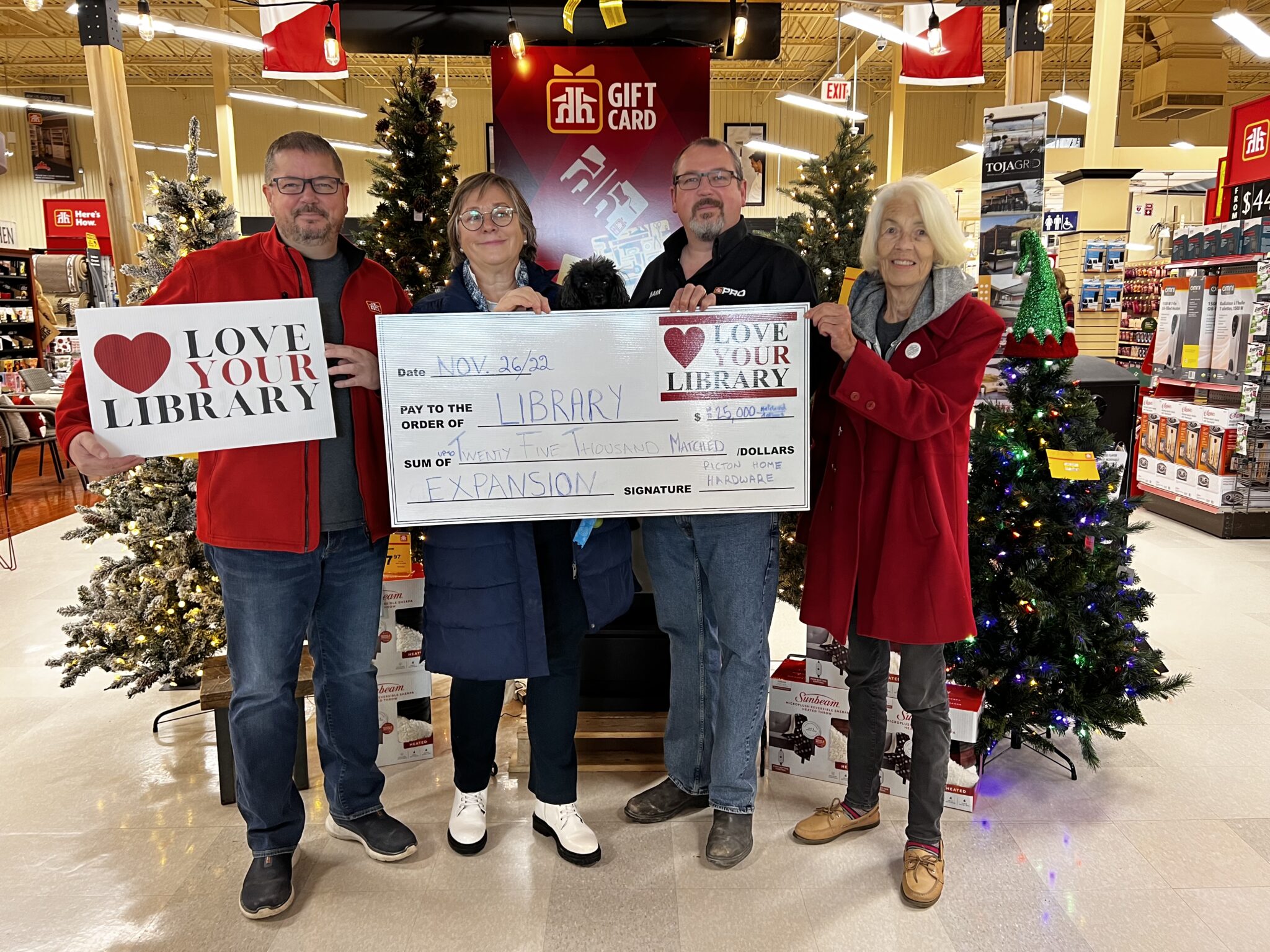 <p>(From left) Adam Busscher, Alexandra Bake, Mark Busscher and Devon Jones at a recent matching announcement. (Submitted Photo)</p>
