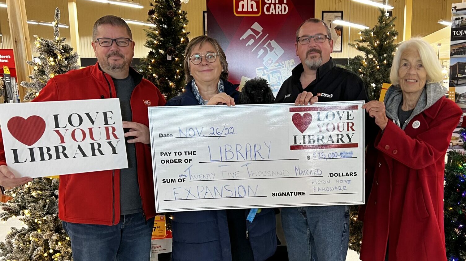 <p>(From left) Adam Busscher, Alexandra Bake, Mark Busscher and Devon Jones at a recent matching announcement. (Submitted Photo)</p>
