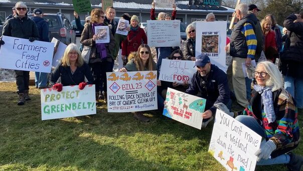 <p>About 150 protestors voiced their anger about Bill 23 at Bay of Quinte MPP Todd Smith’s office Thursday. (Submitted Photo)</p>
