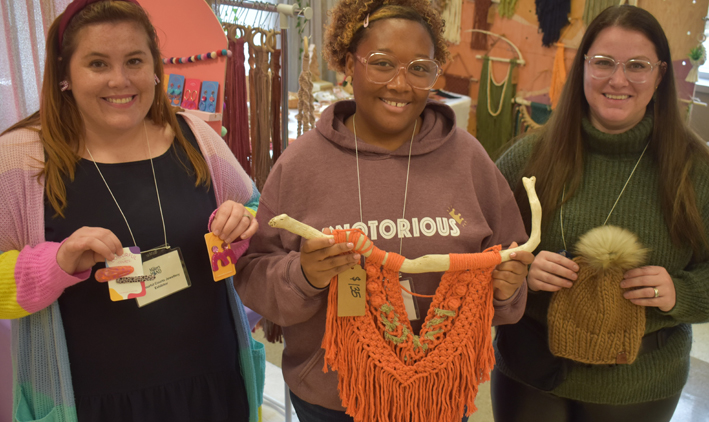 <p>(From left) Courtney Reynolds of ColourfulCourts, Felicia Van Noordt of Knots by Felicia and Courtney Rutgers to Rustic+Birch were among the local artists featured at this year&#8217;s Maker&#8217;s Hand FIne Craft show in Wellington. (Jason Parks/Gazette Staff)</p>

