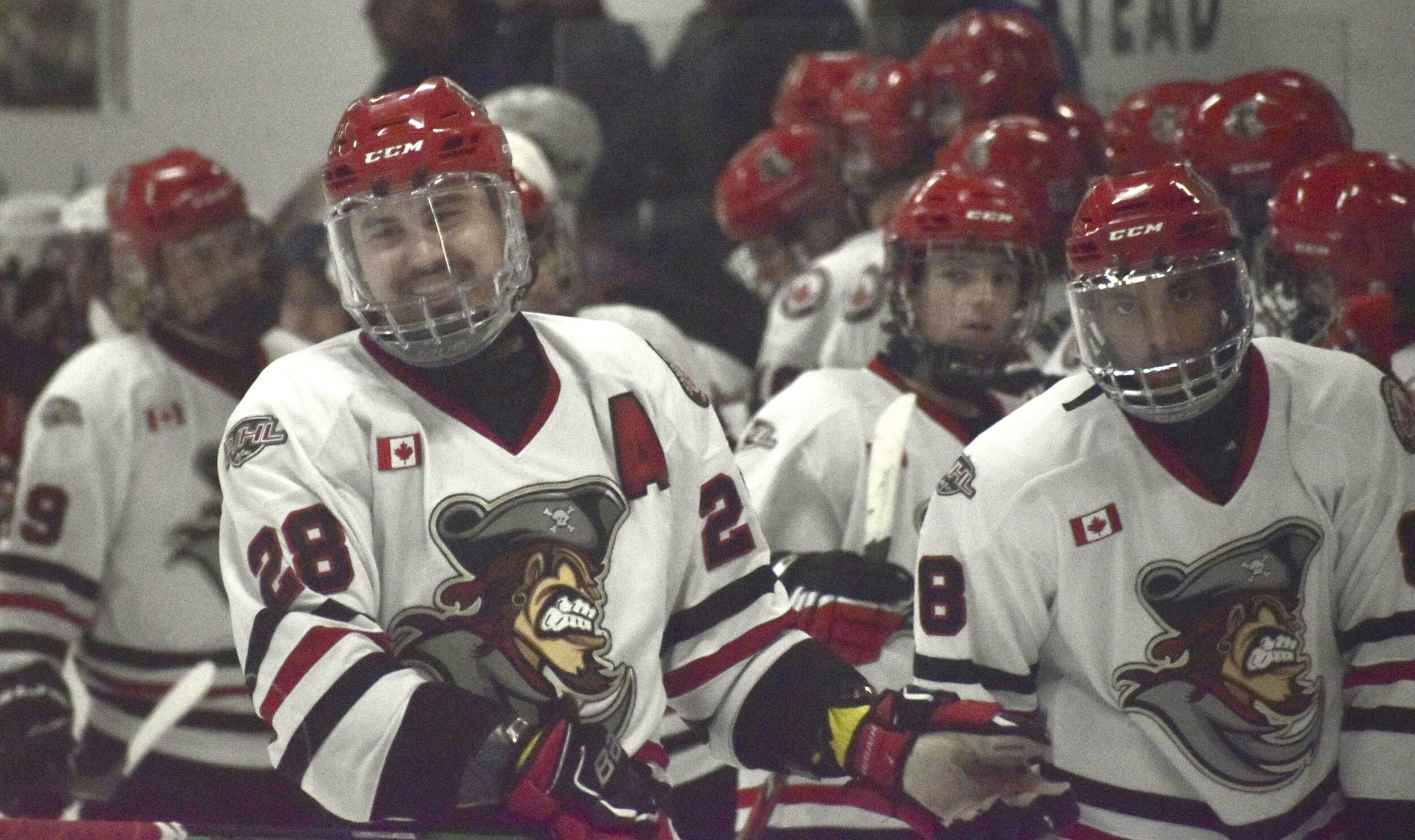 <p>Picton Pirate Jack Dow fired a hat trick in a 5-4 overtime win in Campbellford on Sunday night. (Gazette Staff)</p>
