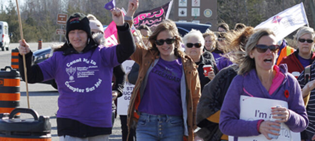 <p>CUPE education workers protesting outside MPP Todd Smith’s office last month. (Desirée Decoste/</p>
