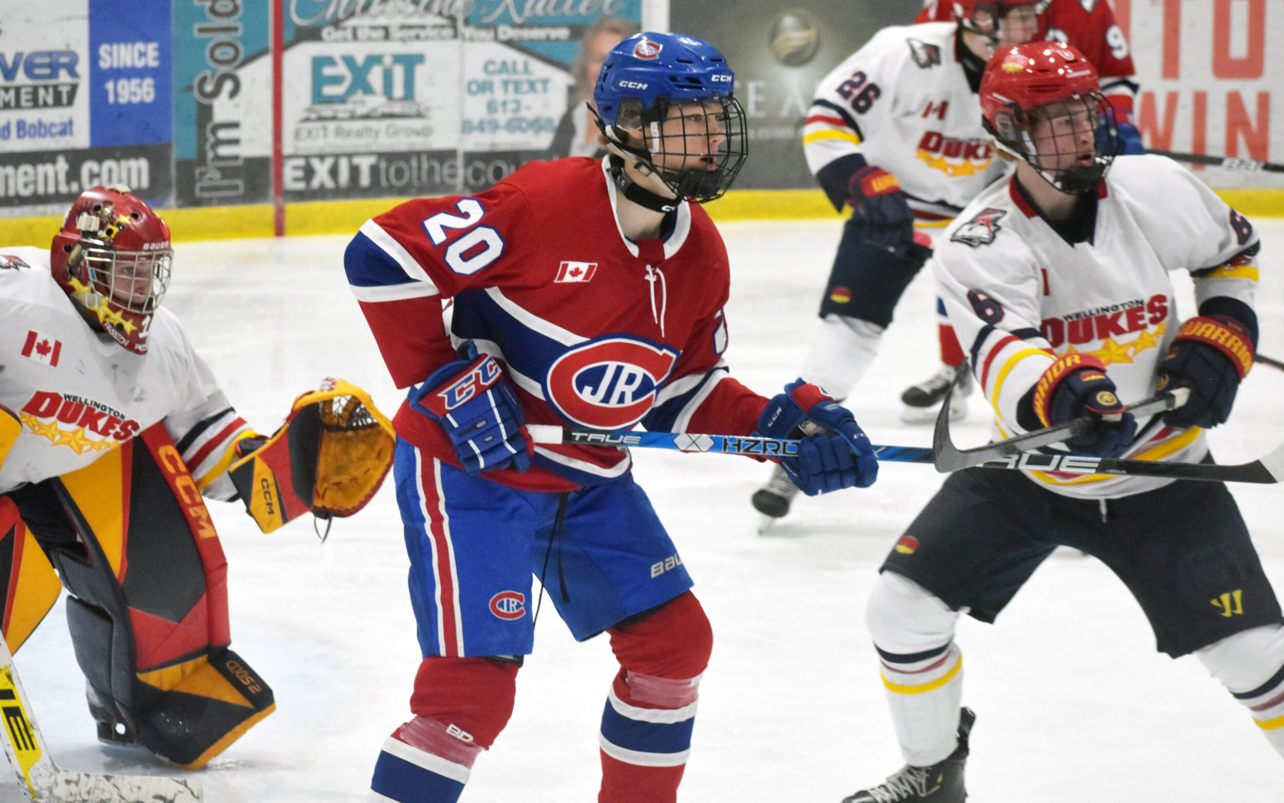 <p>EN GARDE! Matthew Wilde and Jacob Dietz cross sticks in front of Jacob Osborne Friday night at Lehigh Arena. (Jason Parks/Gazette Staff)</p>
