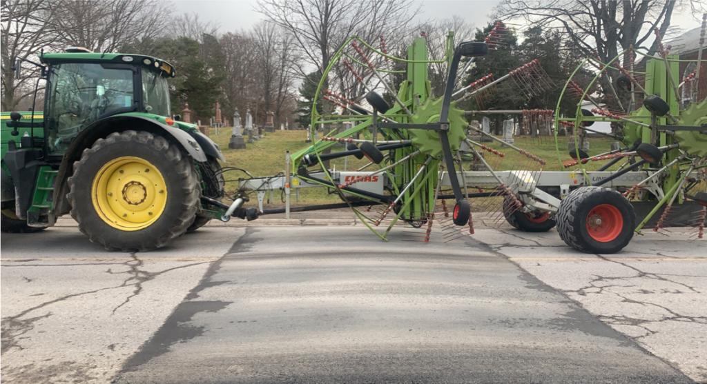 <p>IN THE SLOW LANE-Local farmer, Cailan Raistrick, quickly discovered some of his farm machinery could not handle the new speed bumps in Cherry Valley. (Submitted photo)</p>
