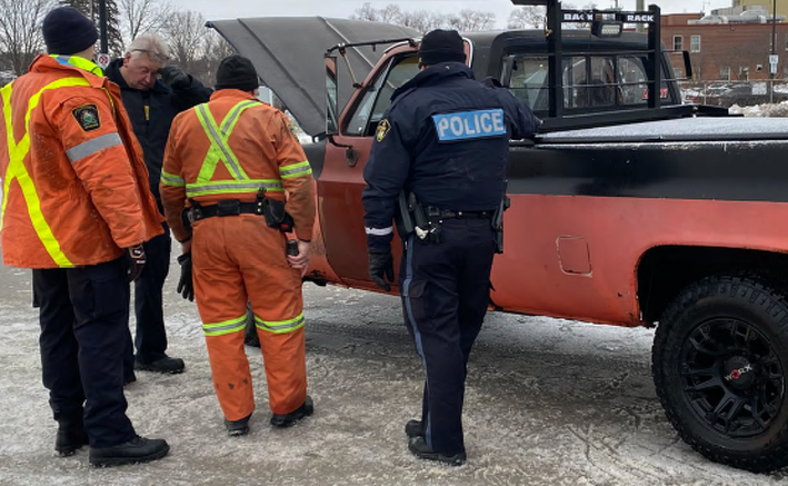 <p>CHECK UP  Members of the Prince Edward OPP and the MTO Enforcement Branch conducted spot safety checks around Picton Friday.  (Prince Edward OPP photo)</p>
