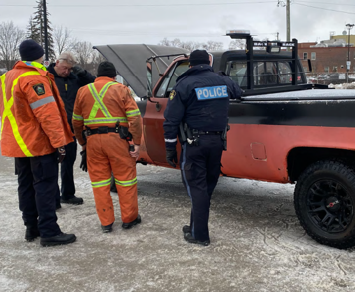 <p>CHECK UP  Members of the Prince Edward OPP and the MTO Enforcement Branch conducted spot safety checks around Picton Friday.  (Prince Edward OPP photo)</p>
