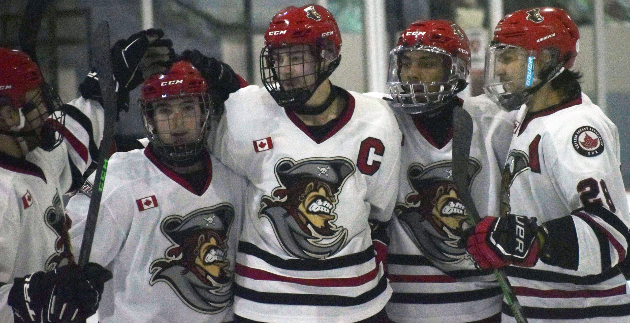 <p>(From Left) Zack Brooks, Cole Stevenson, Landon McLellan, Rheydan McCoy and Jack Dow combined for a third period power play goal Saturday night en route to a 5-1 win over visiting Frankford. (Gazette Staff) </p>
