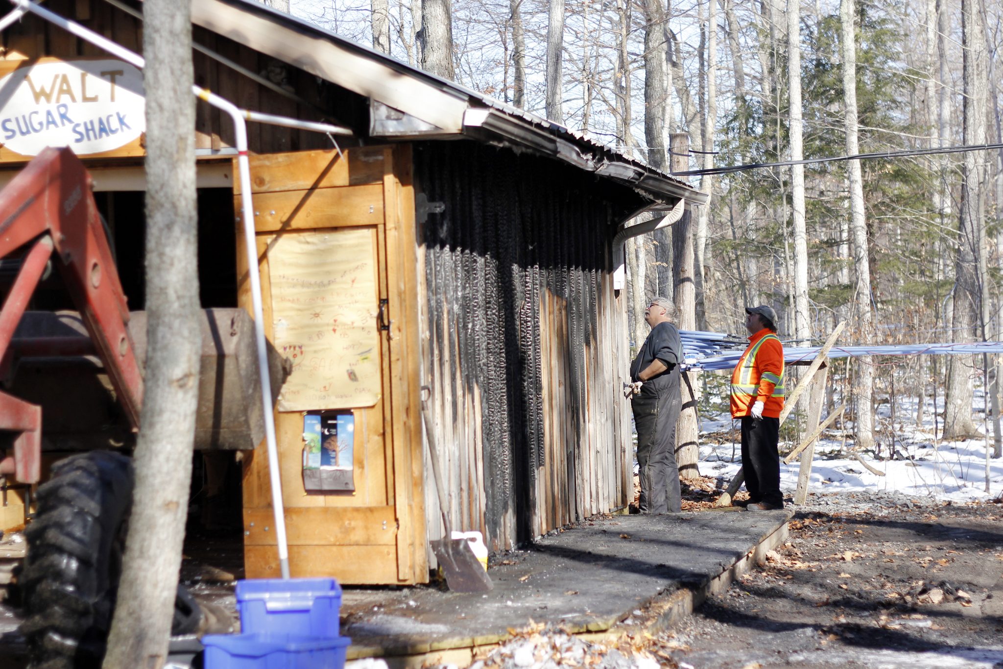 <p>A Damaged sugar shack after a fire on Feb. 10th at Walt’s Sugar Shack on Salem Road. (Desirée Decoste/Gazette staff)</p>
