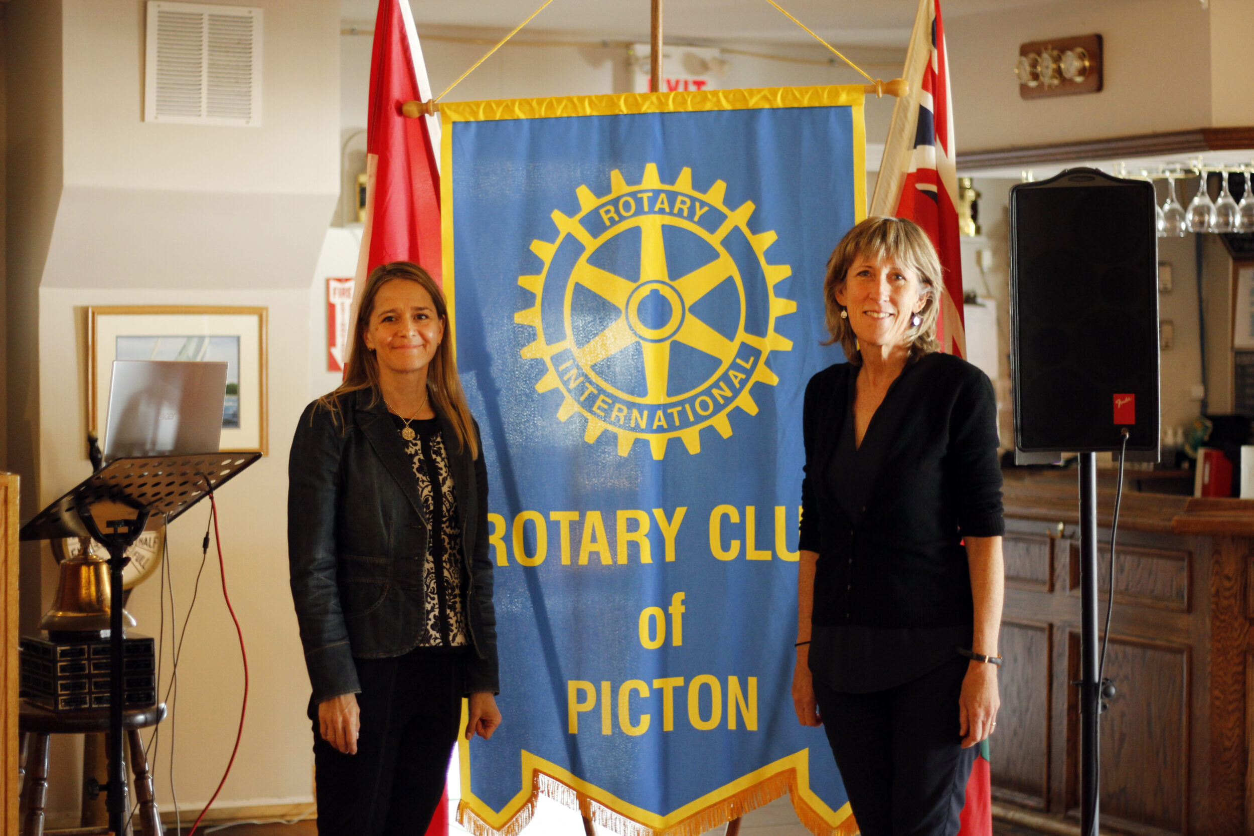<p>(left) Debbie Korzeniowski, Executive Director of the Prince Edward Family Health Team (PEFHT) and (right) Dr. Anne Nancekivill Physician Lead, Physician Recruitment and Retention Program (County Docs) as guest speakers at the weekly meeting of the Rotary Club of Picton. (Desirée Decoste/Gazette staff)</p>
