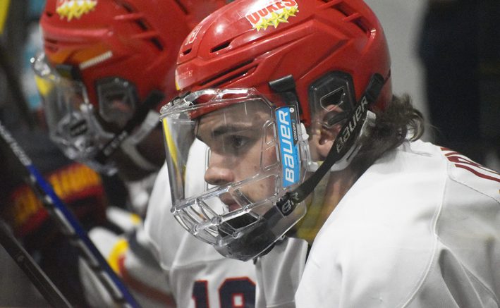 <p>A despondent Barrett Joynt looks on after the Trenton Golden Hawks eliminated the Wellington Dukes from post season contention on Friday. (Jason Parks/Gazette Staff)</p>

