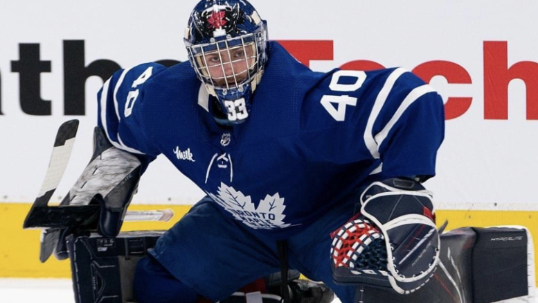 <p>Jett Alexander during warm up Saturday night (Mapleleafs.ca)</p>

