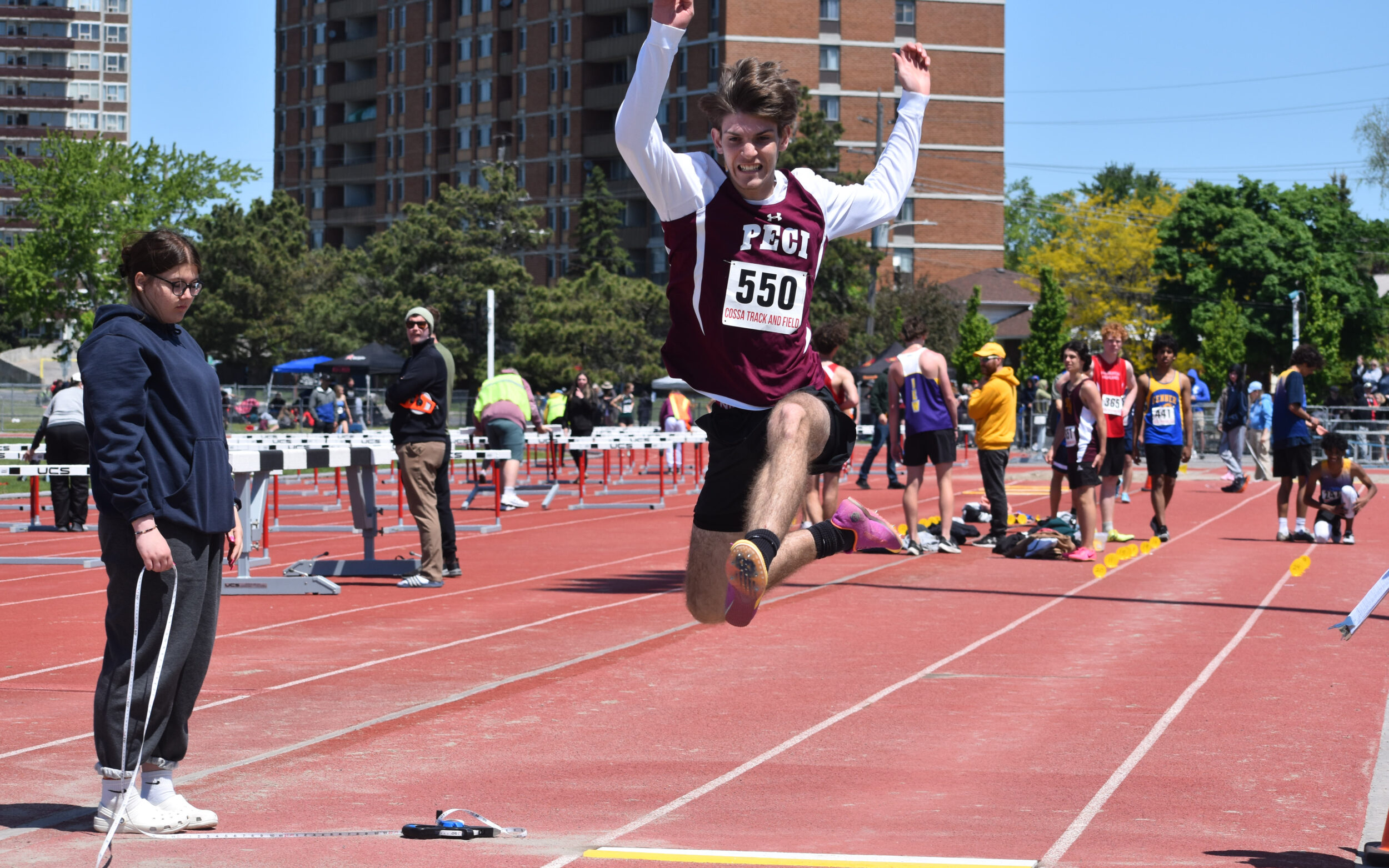<p>Grade 9 PECI athlete Emerson Blakely was a double gold medalist at the Central Ontario Track and Field Championships in Belleville Thursday. (Jason Parks/Gazette Staff)</p>
