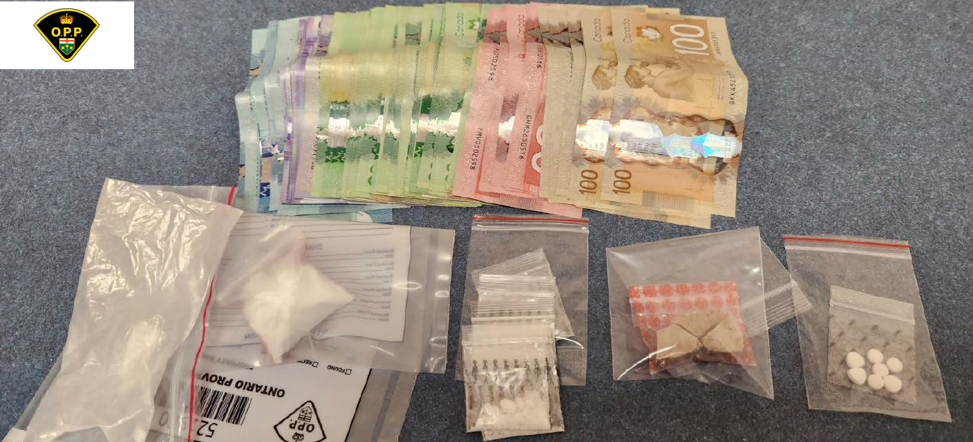<p>Currency and illict drugs confiscated in a traffic stop in Picton on Sunday.<br />
(OPP Photo)</p>
