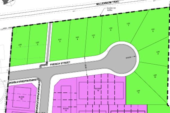 <p>A naturalized walkway to the Millennium Trail is considered “parkland” in a north Picton development.  (County of Prince Edward Planning and Development graphic)</p>
