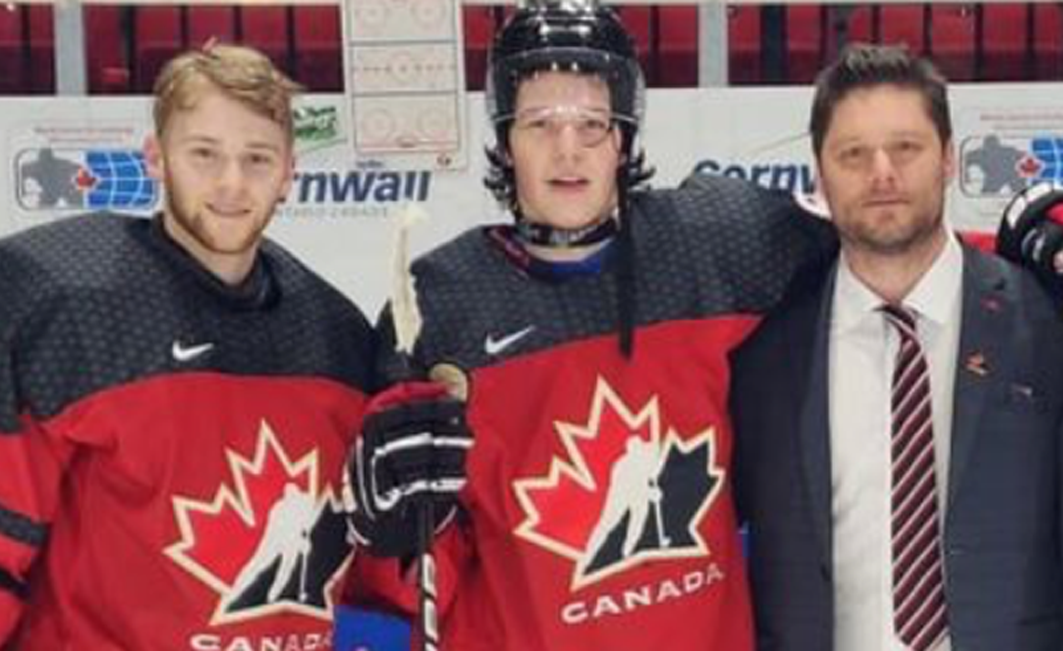 <p>Happier TIMES Members of the Wellington Dukes organization (From left) Ethan Morrow, Matheson Mason and coach Derek Smith were part of the 2022 Team Canada East entry at the World Jr. A Challenge last year. After a stunning turn of events this weekend, all three are no longer with the club. (Submitted Photo)</p>

