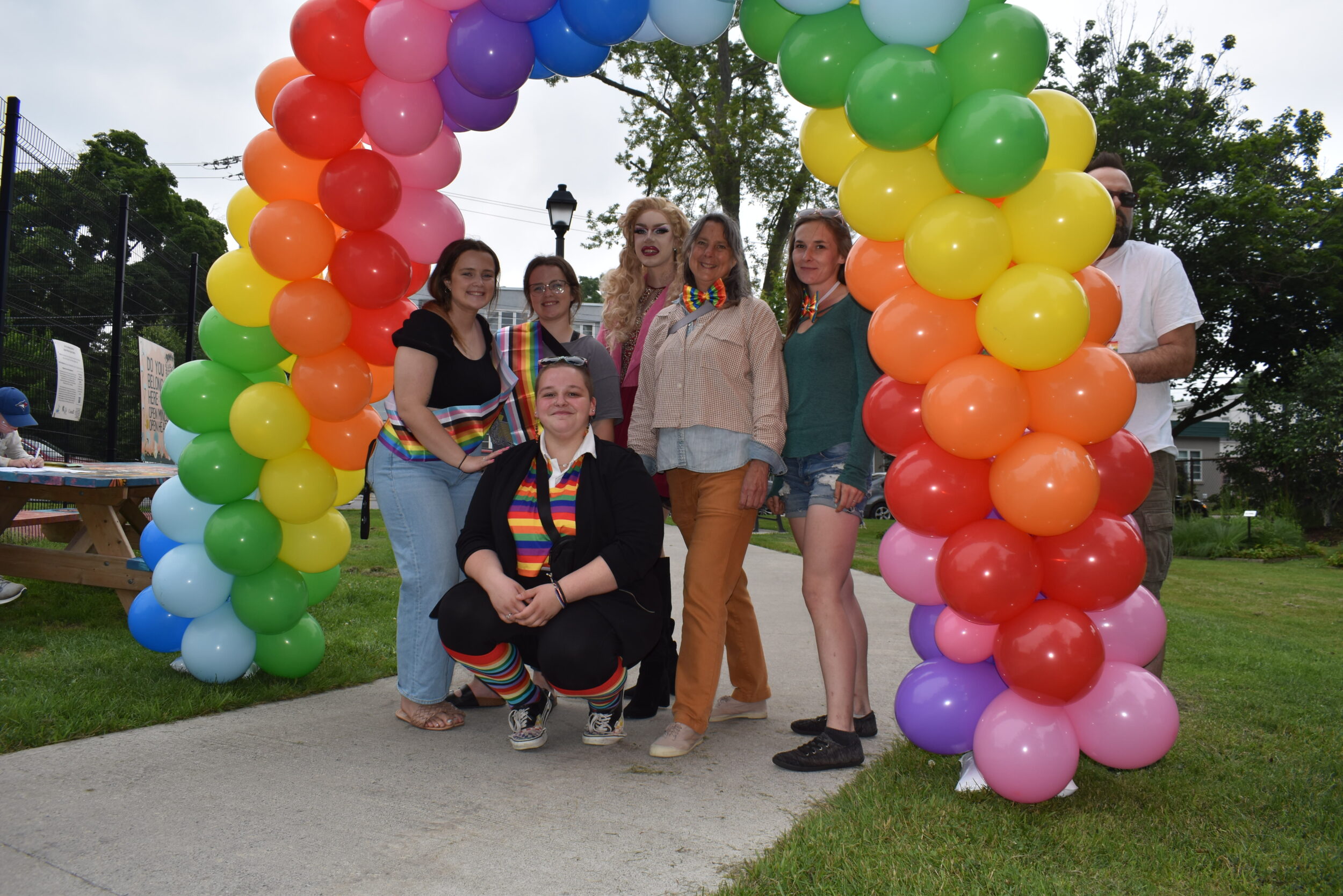 <p>SHOWING PRIDE- Pride in the Park 2023 organizers (From left) Holli Claxton, Hailey Claxton, Ethan Langois, Alison Darcel, Christian Everall and (front) Kiydan Zachariah at the event on June 28, 2023. (Jason Parks/Gazette Staff)</p>

