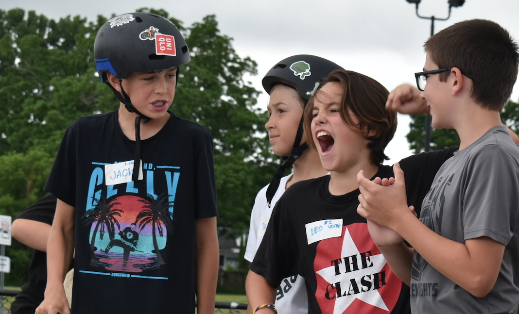 <p>(Centre) Sam Thompson cheers on competitors at the 2023 Skate to End Hate. (Jason Parks/Gazette Staff)</p>
