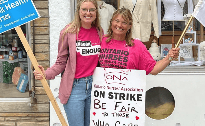 <p>Public Health Nurses on strike took their message to Main Street Picton last week. (Facebook photo)</p>
