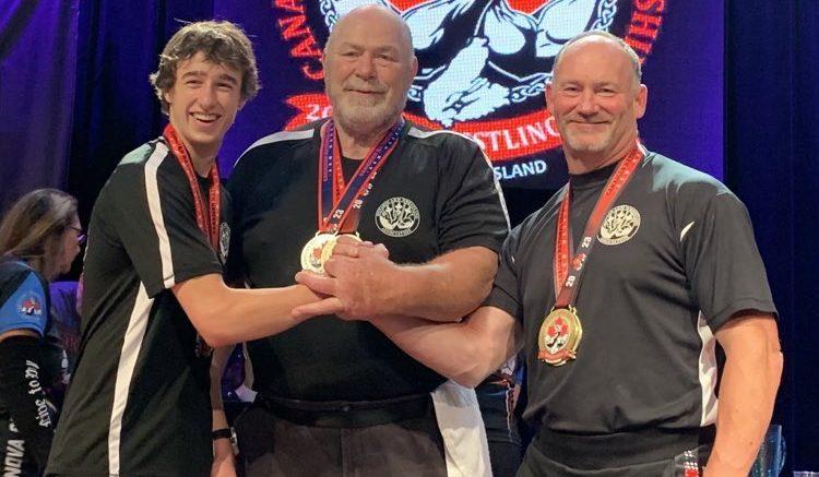 <p>Michael MacInally, John McAlpine and Troy Eaton were all gold medal winners at the 2023 Canadian Arm Wrestling Championships in Cape Breton last month. (Submitted Photo)</p>
