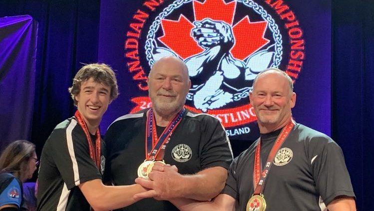 <p>Michael MacInally, John McAlpine and Troy Eaton were all gold medal winners at the 2023 Canadian Arm Wrestling Championships in Cape Breton last month. (Submitted Photo)</p>
