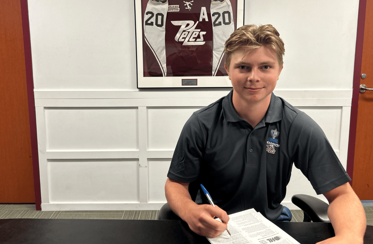 <p>Brody Partridge signed an OHL Scholarship and Development Agreement with Peterborough earlier this month. (Petes photo) </p>
