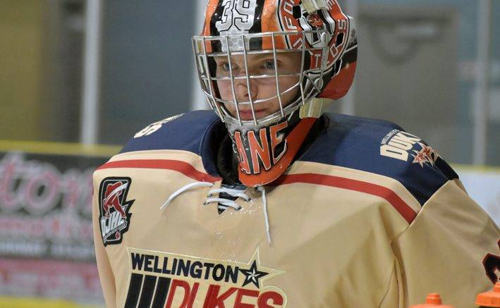 <p>Wellington native Nolan Lane posted a shutout in his OJHL debut in Pickering Sunday night. (Jason Parks/Gazette Staff)</p>
