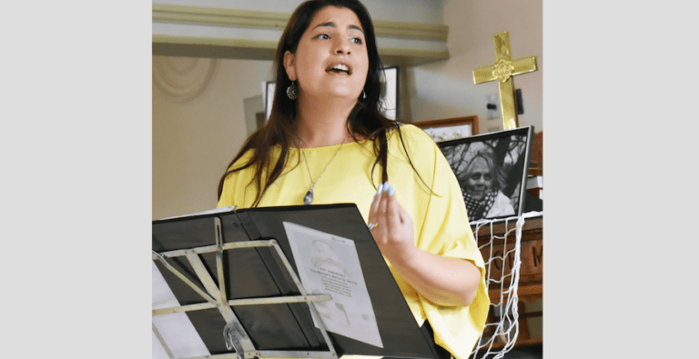 <p>WE WILL SEE YOU THROUGH- Jenica Hammett performs a Suzanne Pasternak-penned song at the 2023 Mariners’ Service at South Bay United Church. (Jason Parks/Gazette Staff)</p>

