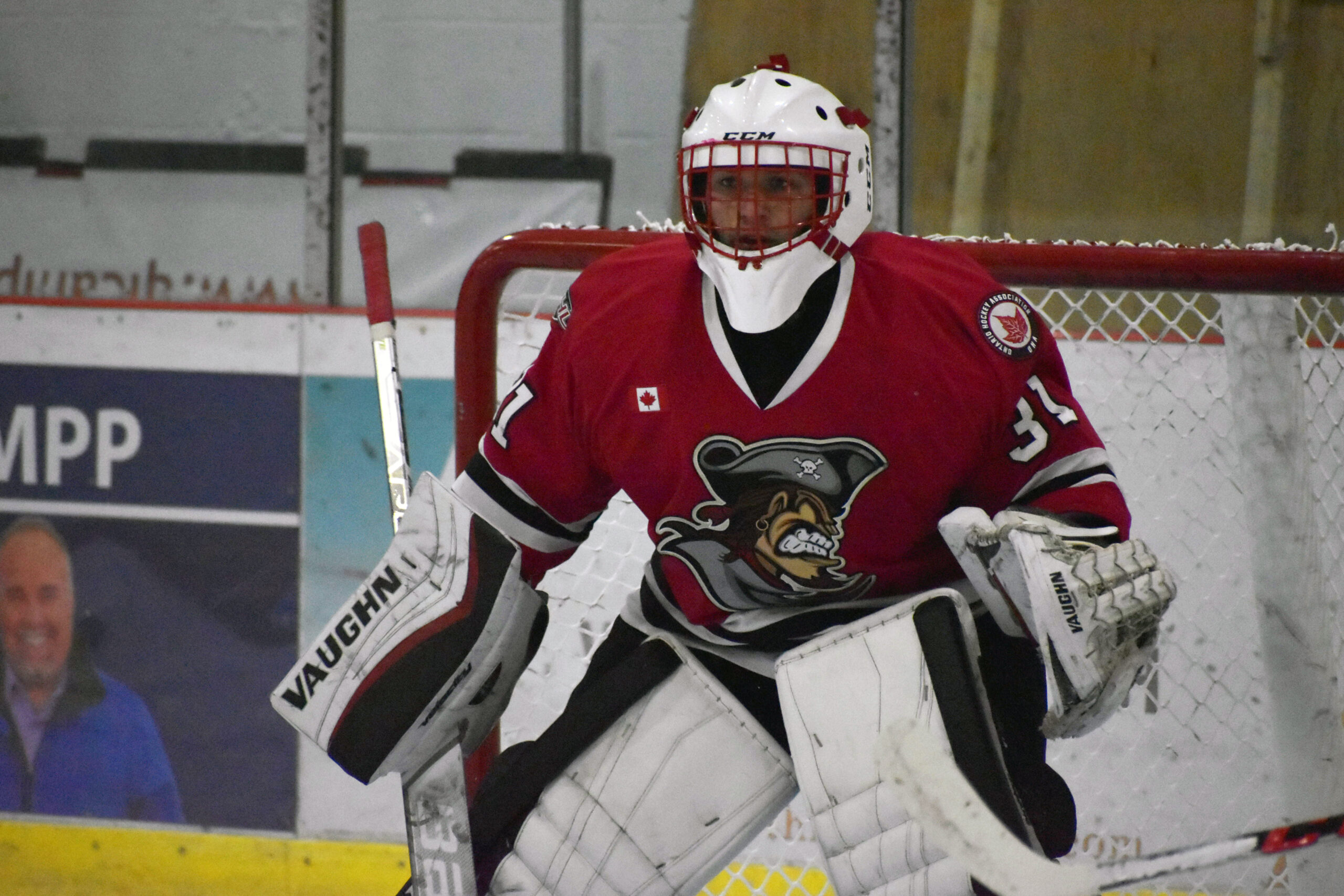 <p>SAVING GRACE- Picton Pirates goalie Nic McGrayne made 30 saves Thursday night picking up his first PJHL win. (Jason Parks/Gazette Staff)</p>
